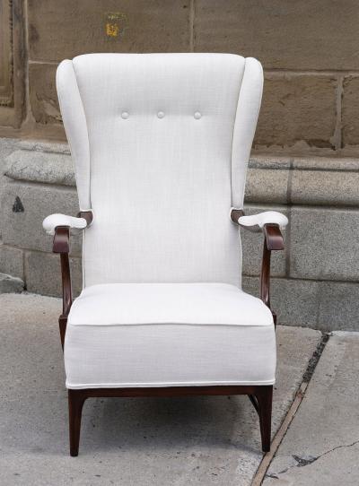 Paolo Buffa PAIR OF WALNUT MID CENTURY MODERN WINGBACK ARMCHAIRS BY PAOLO BUFFA