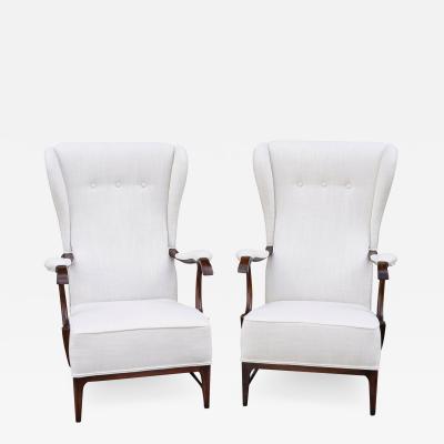 Paolo Buffa PAIR OF WALNUT MID CENTURY MODERN WINGBACK ARMCHAIRS BY PAOLO BUFFA