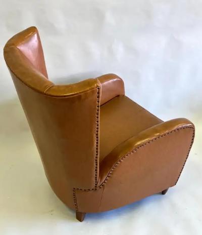 Paolo Buffa Pair Italian Modern Neoclassical Wingback Leather Lounge Chairs by Paolo Buffa