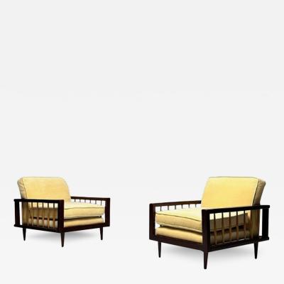 Paolo Buffa Pair Mid Century Modern Paolo Buffa Style Arm Lounge Chairs Mahogany and Oak