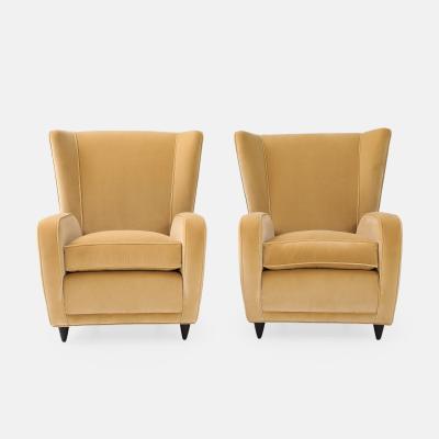 Paolo Buffa Pair of Camel Velvet Lounge Chairs for Hotel Bristol Merano by Paolo Buffa