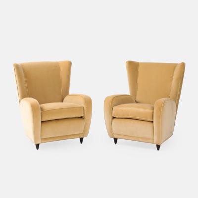 Paolo Buffa Pair of Camel Velvet Lounge Chairs for Hotel Bristol Merano by Paolo Buffa