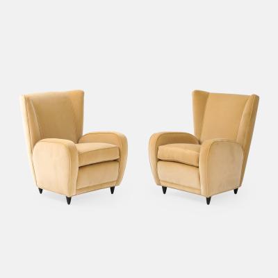 Paolo Buffa Pair of Camel Velvet Lounge Chairs for Hotel Bristol Merano by Paolo Buffa