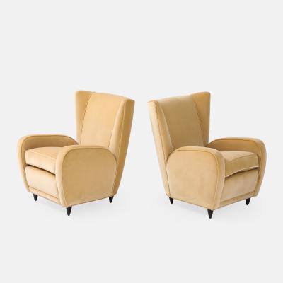 Paolo Buffa Pair of Camel Velvet Lounge Chairs for Hotel Bristol Merano by Paolo Buffa