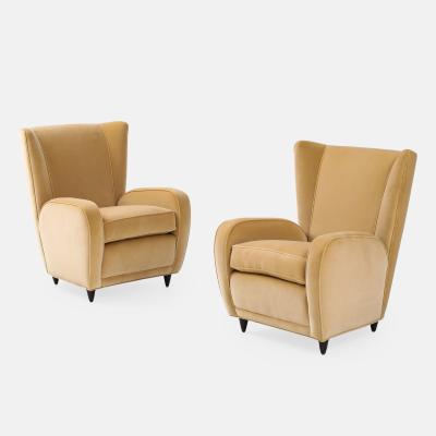Paolo Buffa Pair of Camel Velvet Lounge Chairs for Hotel Bristol Merano by Paolo Buffa