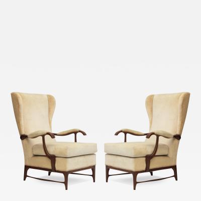 Paolo Buffa Pair of High Wingback Armchairs designed by Paolo Buffa 1955 Italy