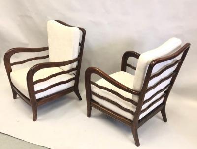 Paolo Buffa Pair of Italian Mid Century Modern Neoclassical Cherry Armchairs by Paolo Buffa