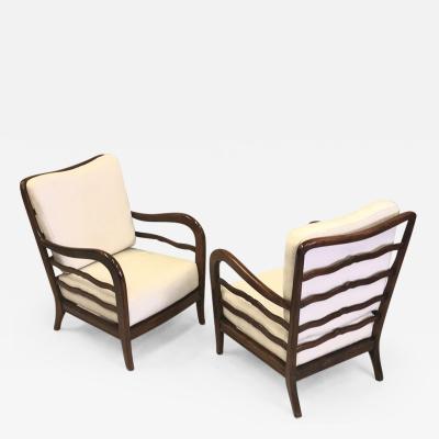 Paolo Buffa Pair of Italian Mid Century Modern Neoclassical Cherry Armchairs by Paolo Buffa