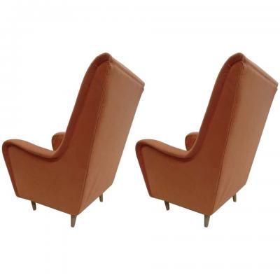 Paolo Buffa Pair of Italian Mid Century Modern Wing Back Lounge Chairs by Paolo Buffa