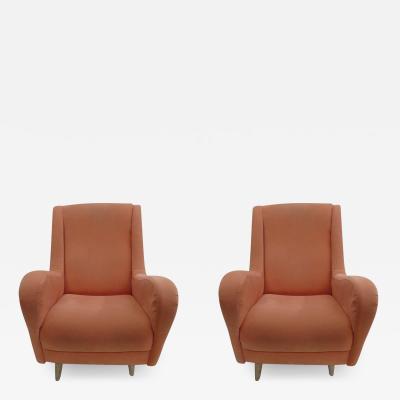 Paolo Buffa Pair of Italian Mid Century Modern Wing Back Lounge Chairs by Paolo Buffa