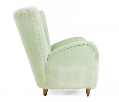 Paolo Buffa Pair of Pair of Paolo Buffa Modernist Wingback Mint Green Velvet Armchairs