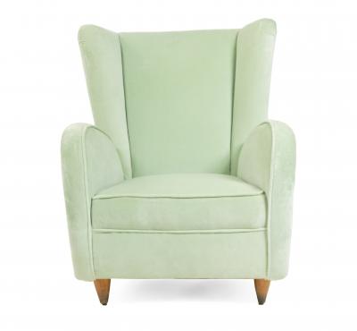 Paolo Buffa Pair of Pair of Paolo Buffa Modernist Wingback Mint Green Velvet Armchairs