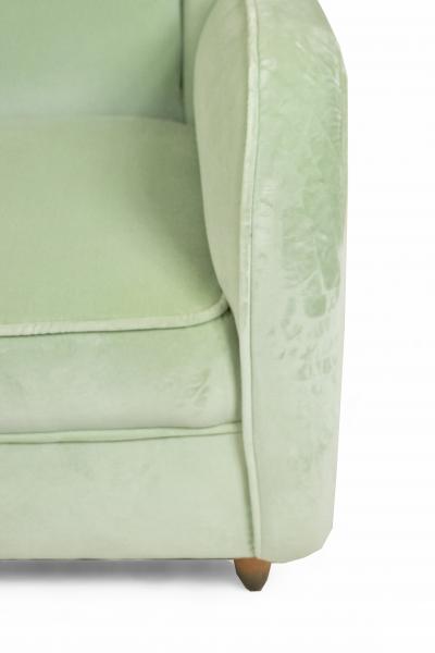 Paolo Buffa Pair of Pair of Paolo Buffa Modernist Wingback Mint Green Velvet Armchairs