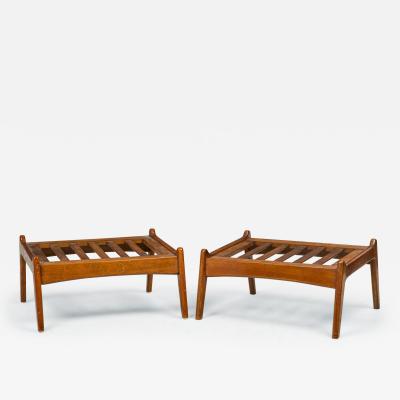 Paolo Buffa Pair of Paolo Buffa Italian Mid Century Walnut Slat Top Ottomans