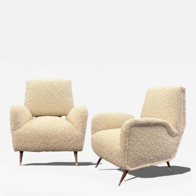 Paolo Buffa Pair of Paolo Buffa Style Lounge Chairs in Cream Color Boucle 1950s