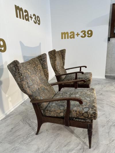 Paolo Buffa Pair of Reclining Wingback Armchairs by Paolo Buffa 1950