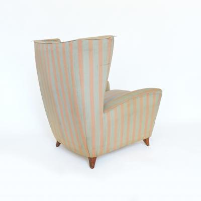Paolo Buffa Paolo Buffa 1940s Armchair in Original Pink and Light Grey Stripes Fabric