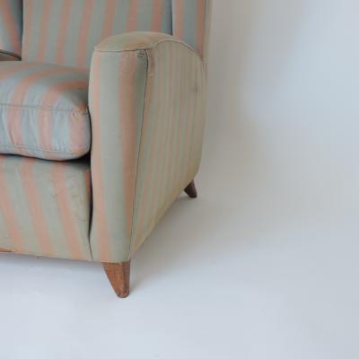 Paolo Buffa Paolo Buffa 1940s Armchair in Original Pink and Light Grey Stripes Fabric