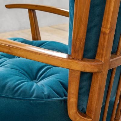 Paolo Buffa Paolo Buffa Armchair Pouf in Wood and Upholstery for Marelli 50s