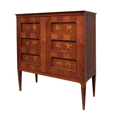 Paolo Buffa Paolo Buffa Exceptional Liquor Cabinet with Intricate Inlays 1950s