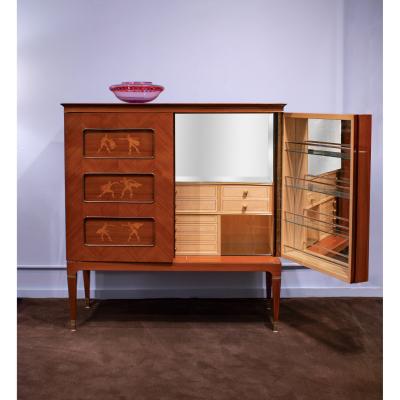 Paolo Buffa Paolo Buffa Exceptional Liquor Cabinet with Intricate Inlays 1950s