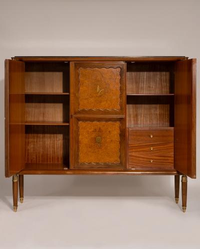 Paolo Buffa Paolo Buffa Italian Highboard in Walnut Birch Burl and Green Marble 1950s