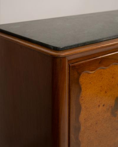 Paolo Buffa Paolo Buffa Italian Highboard in Walnut Birch Burl and Green Marble 1950s