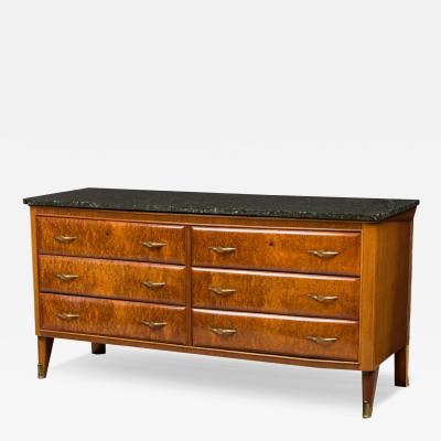 Paolo Buffa Paolo Buffa Italian Mid Century Mahogany and Marble 6 Drawer Dresser Sideboard