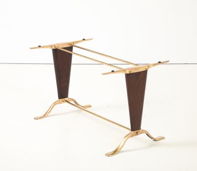Paolo Buffa Paolo Buffa Style Brass And Walnut Coffee Table With Kidney Shape Glass Top