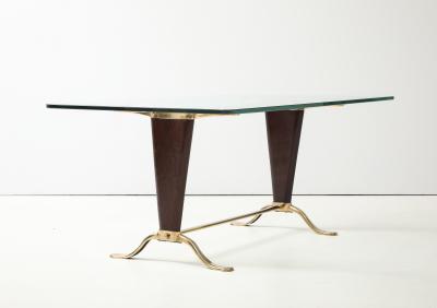 Paolo Buffa Paolo Buffa Style Brass And Walnut Italian Coffee Table With Glass Top