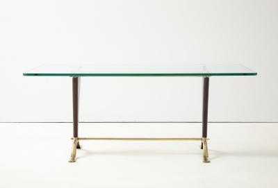 Paolo Buffa Paolo Buffa Style Brass And Walnut Italian Coffee Table With Glass Top