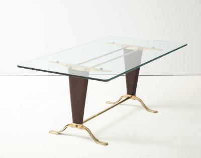 Paolo Buffa Paolo Buffa Style Brass And Walnut Italian Coffee Table With Glass Top