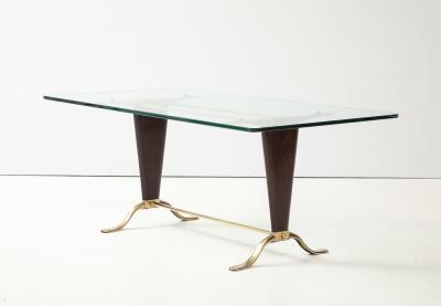 Paolo Buffa Paolo Buffa Style Brass And Walnut Italian Coffee Table With Glass Top