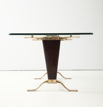 Paolo Buffa Paolo Buffa Style Brass And Walnut Italian Coffee Table With Glass Top