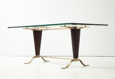 Paolo Buffa Paolo Buffa Style Brass And Walnut Italian Coffee Table With Glass Top