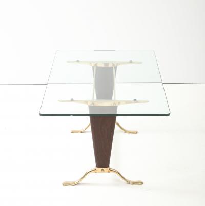 Paolo Buffa Paolo Buffa Style Brass And Walnut Italian Coffee Table With Glass Top