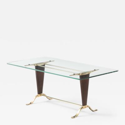 Paolo Buffa Paolo Buffa Style Brass And Walnut Italian Coffee Table With Glass Top