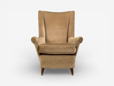 Paolo Buffa Paolo Buffa Style Wingback Lounge Chairs Fabric Wood Italy 1950s