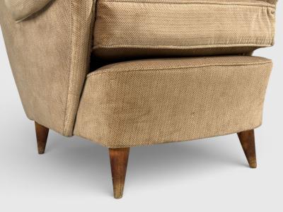 Paolo Buffa Paolo Buffa Style Wingback Lounge Chairs Fabric Wood Italy 1950s