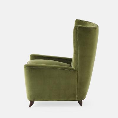 Paolo Buffa Rare Lounge Chair in Olive Velvet by Paolo Buffa