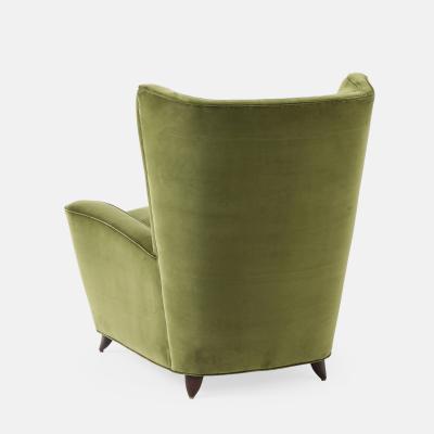 Paolo Buffa Rare Lounge Chair in Olive Velvet by Paolo Buffa