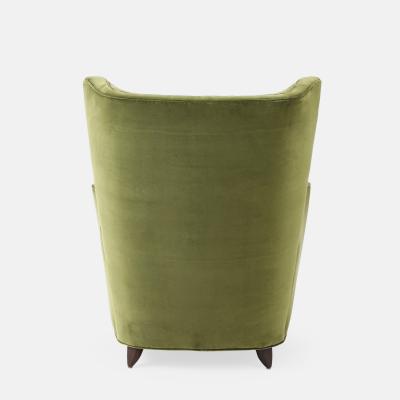 Paolo Buffa Rare Lounge Chair in Olive Velvet by Paolo Buffa