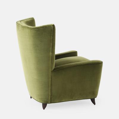 Paolo Buffa Rare Lounge Chair in Olive Velvet by Paolo Buffa