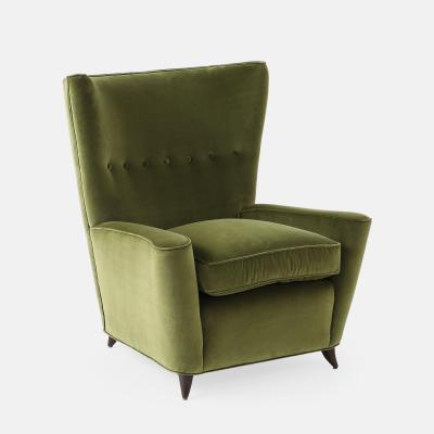 Paolo Buffa Rare Lounge Chair in Olive Velvet by Paolo Buffa