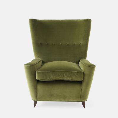 Paolo Buffa Rare Lounge Chair in Olive Velvet by Paolo Buffa