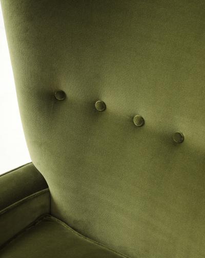 Paolo Buffa Rare Lounge Chair in Olive Velvet by Paolo Buffa