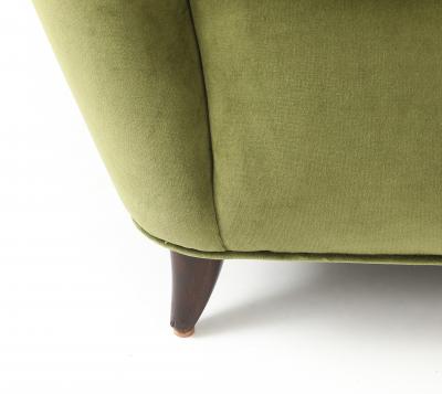 Paolo Buffa Rare Lounge Chair in Olive Velvet by Paolo Buffa