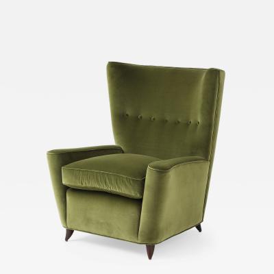 Paolo Buffa Rare Lounge Chair in Olive Velvet by Paolo Buffa