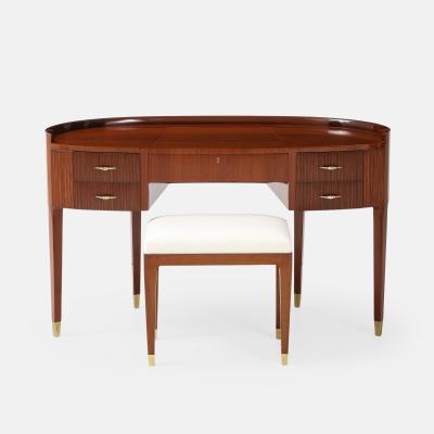 Paolo Buffa Rare Mahogany and Maple Vanity Table and Stool Attributed to Paolo Buffa