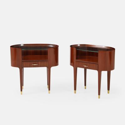 Paolo Buffa Rare Pair of Oval Mahogany and Glass Nightstands by Paolo Buffa